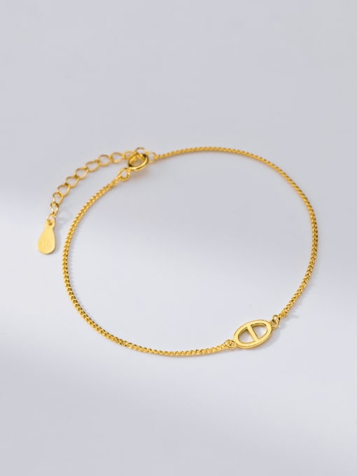 Gold 925 Sterling Silver Geometric Minimalist Link Bracelet