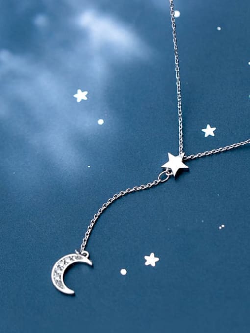 Rosh 925 Sterling Silver  Minimalist Simple and stylish diamond  moon Y-shaped star necklace 1