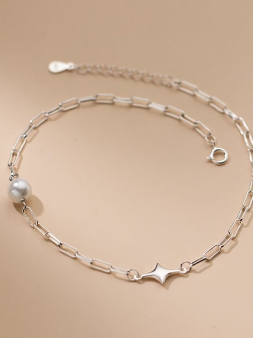 Rosh Star Minimalist 925 Sterling Silver Imitation Pearl Anklet 1