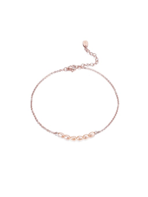 Rose gold pink pearl 925 Sterling Silver Freshwater Pearl Irregular Minimalist  Anklet