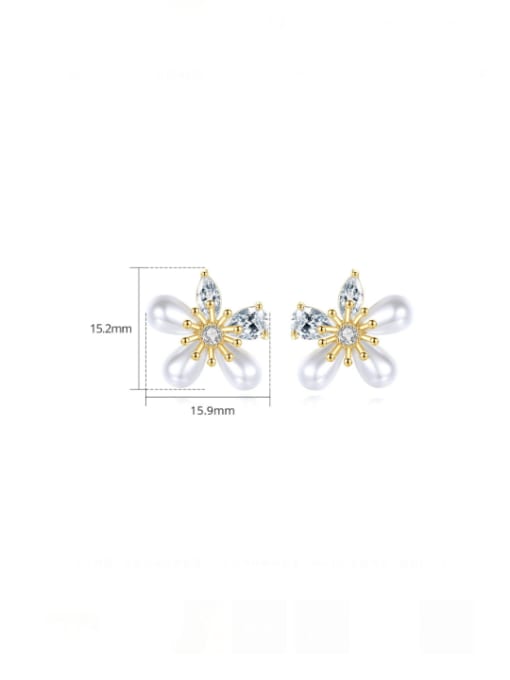 BLING SU Brass Imitation Pearl Flower Minimalist Stud Earring 2