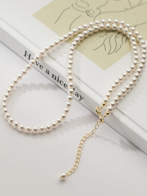4mm (small bead style) 925 Sterling Silver Imitation Pearl Geometric Minimalist Beaded Necklace