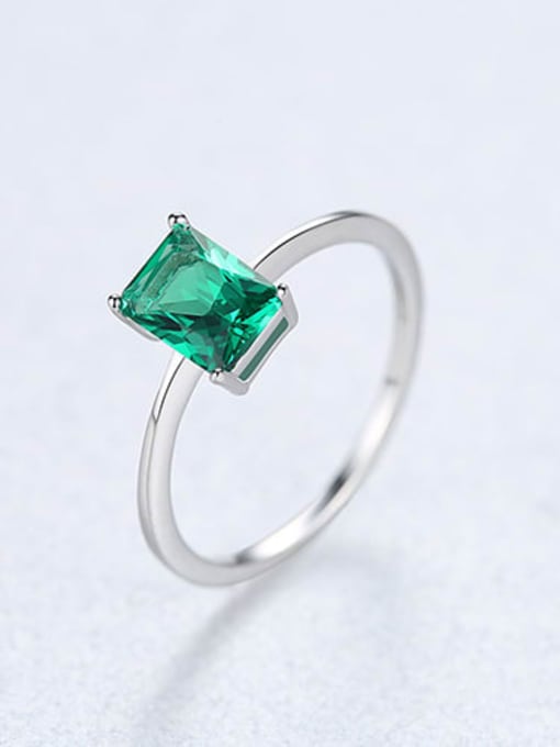Green 22D02 925 Sterling Silver Square  Cubic Zirconia Minimalist Band Ring