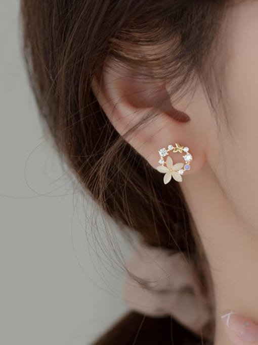 Rosh 925 Sterling Silver Cats Eye Flower Cute Stud Earring 1