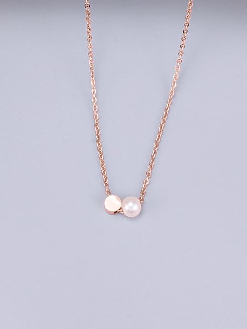 Rose gold bean Titanium Imitation Pearl Round Minimalist Necklace