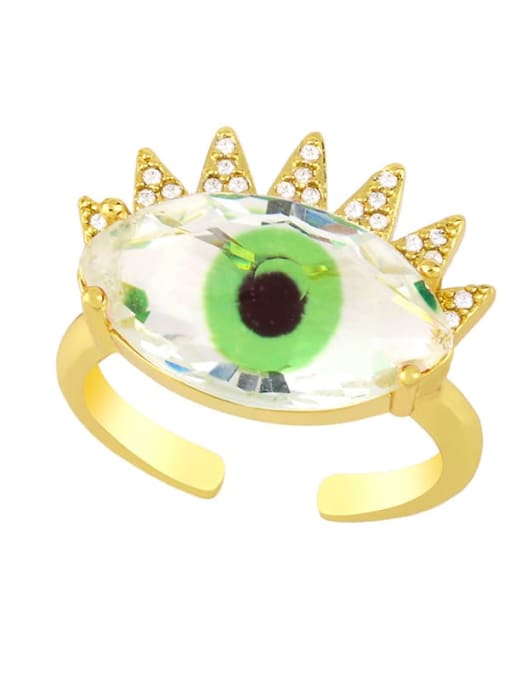 green Brass Cubic Zirconia Evil Eye Bohemia Band Ring