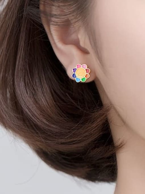 Rosh 925 Sterling Silver Enamel Smiley Flower Trend Stud Earring 1