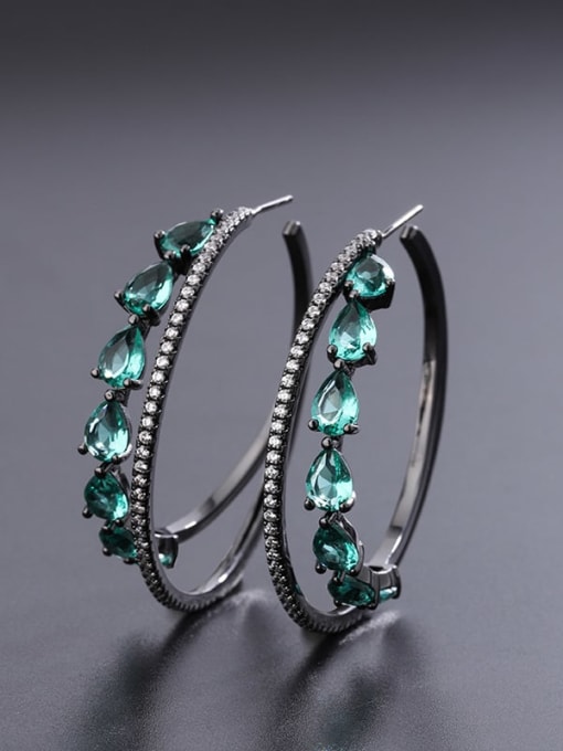 Green wave Earrings Brass Cubic Zirconia Round Luxury Hoop Earring