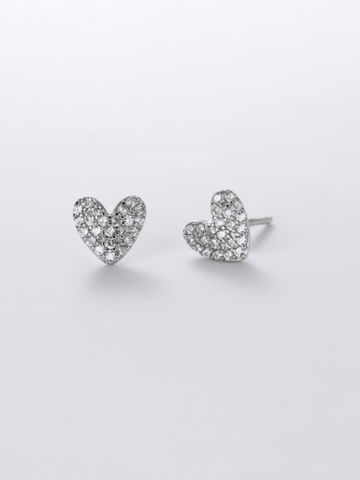 Silver 925 Sterling Silver Cubic Zirconia Heart Dainty Stud Earring