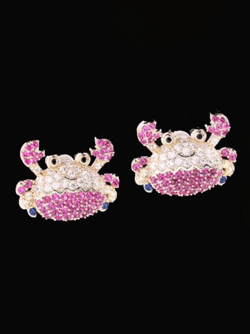 Rose red Brass Cubic Zirconia Crab Cute Stud Earring
