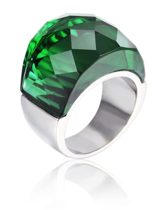 Steel Color, Green Titanium Steel Glass Stone Geometric Ring with waterproof