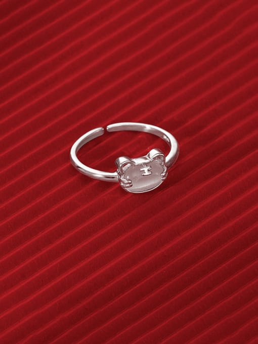 BeiFei Minimalism Silver 925 Sterling Silver Cats Eye Cat Cute Band Ring 1