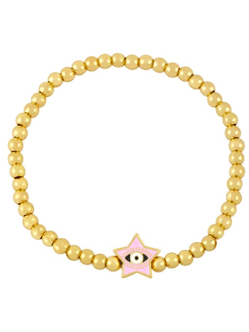 Pink Brass Enamel Evil Eye Vintage Five-pointed star Beaded Bracelet