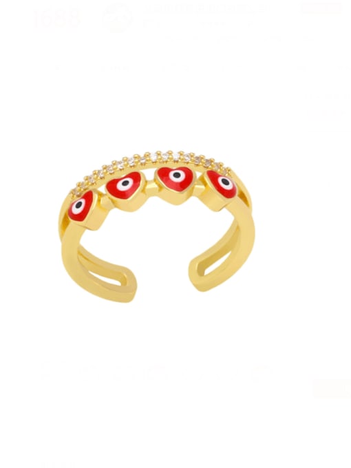 red Brass Enamel Cubic Zirconia  Heart Trend Band Ring