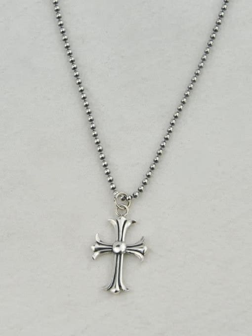 45 +5CM Vintage Sterling Silver With Antique Silver Plated Fashion Cross Necklaces