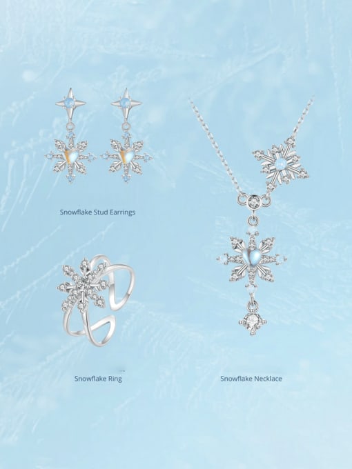 Jare Cl925 Sterling Silver Cubic Zirconia Christmas  Snowflake Earring Ring and Necklace Set 3