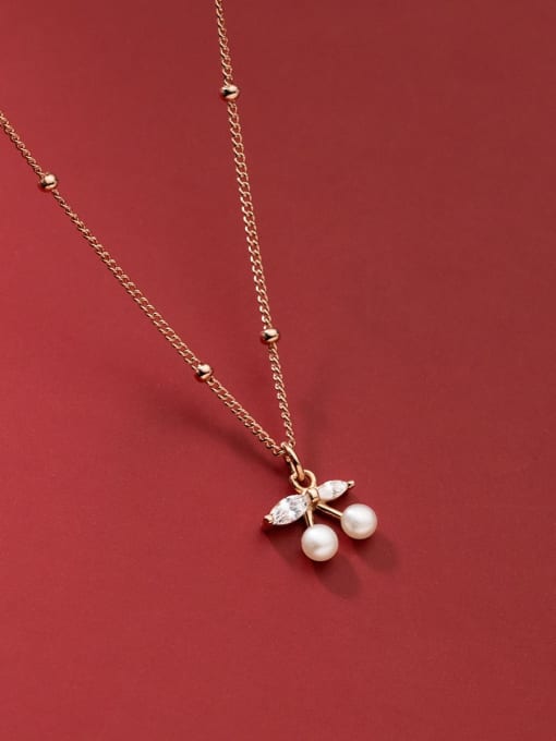 Rosh 925 Sterling Silver Imitation Pearl Friut Cute Necklace 1