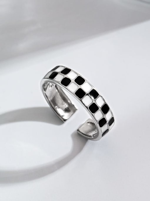 RS794  Platinum 925 Sterling Silver Enamel Geometric Minimalist Band Ring