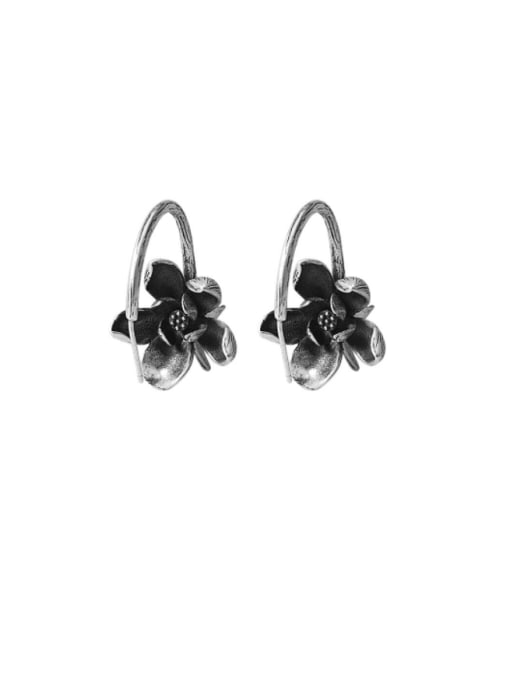 SILVER MI 925 Sterling Silver Flower Vintage Hook Earring