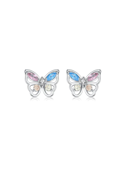 silvery 925 Sterling Silver Cubic Zirconia Butterfly Dainty Stud Earring