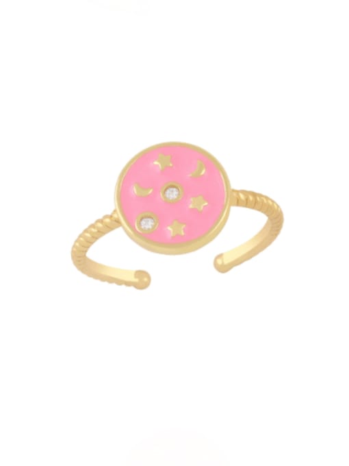 Pink Brass Enamel Star Vintage Band Ring