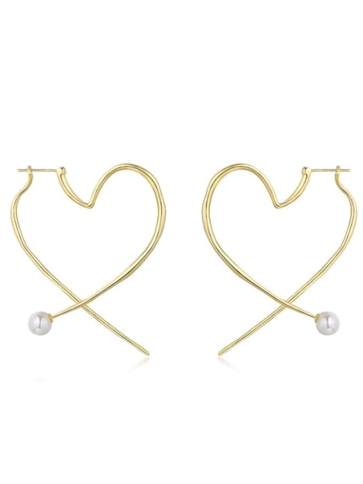 LI MUMU Copper Imitation Pearl White Heart Minimalist Chandelier Earring 3