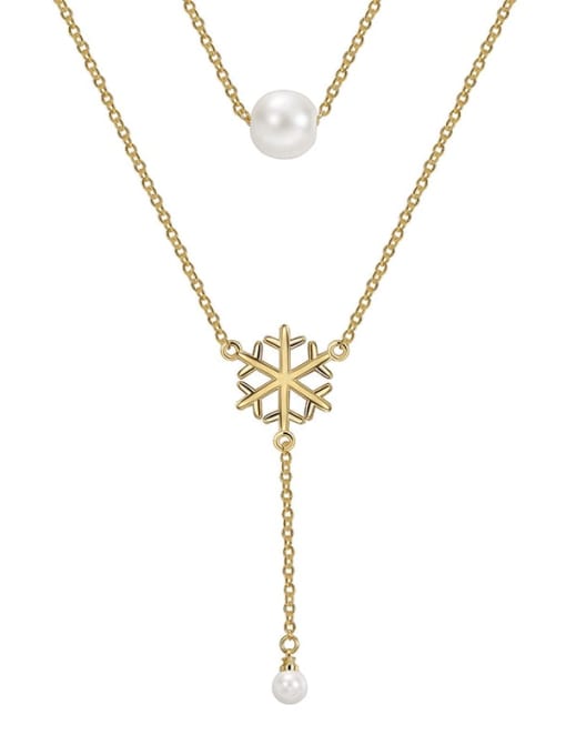 Gold Double shell Snow Flower Necklace Brass Cubic Zirconia Tassel Minimalist Tassel Necklace