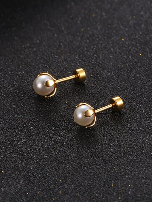 gold Titanium Steel Imitation Pearl Geometric Minimalist Stud Earring