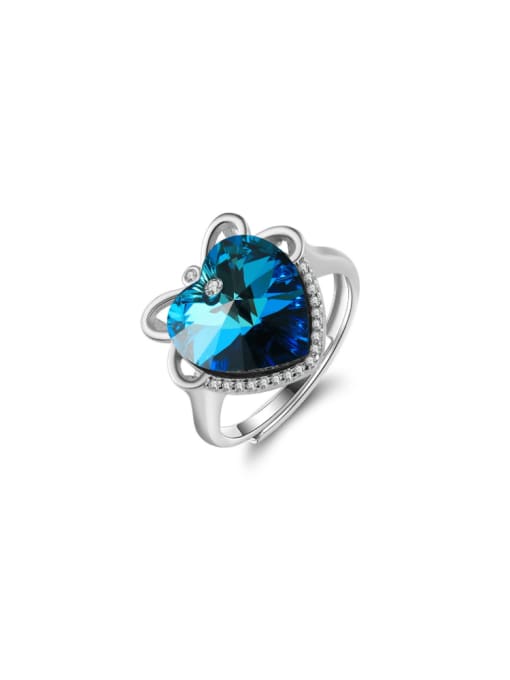 Platinum, Adjustable  Weight: 7.14g 925 Sterling Silver Austrian Crystal Heart Trend Cocktail Ring