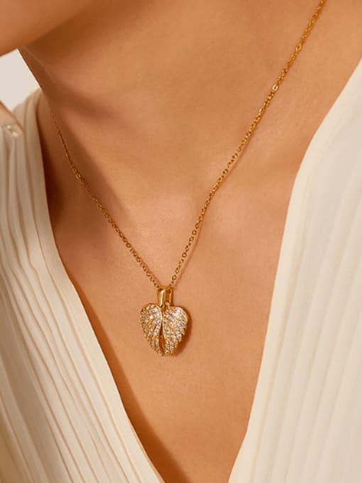 Open Sky Brass Cubic Zirconia Wing Minimalist Heart Pendant Necklace 2