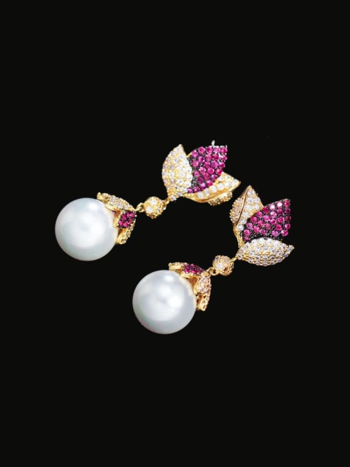 gold Brass Imitation Pearl Flower Luxury Drop Earring