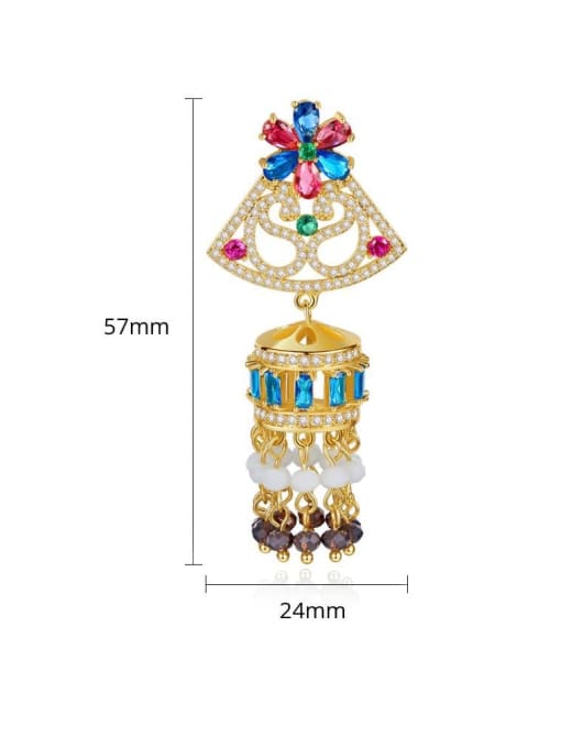 BLING SU Copper Cubic Zirconia  Ethnic Court color tassel Wind chimes Drop Earring 3