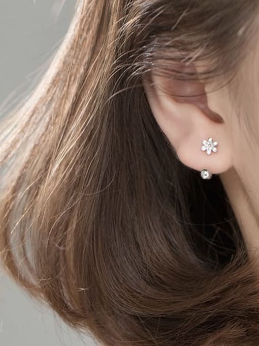 Rosh 925 Sterling Silver Flower Minimalist Stud Earring 1