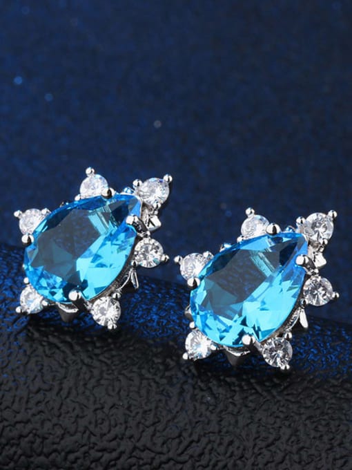 Copper sky blue Copper Cubic Zirconia Water Drop Luxury Stud Earring