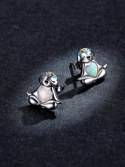 Jare 925 Sterling Silver Synthetic Opal Animal Cute Stud Earring 2