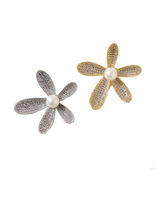 My Model Copper Cubic Zirconia White Flower Dainty Brooches