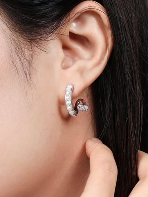RINNTIN 925 Sterling Silver Imitation Pearl Geometric Minimalist Stud Earring 1