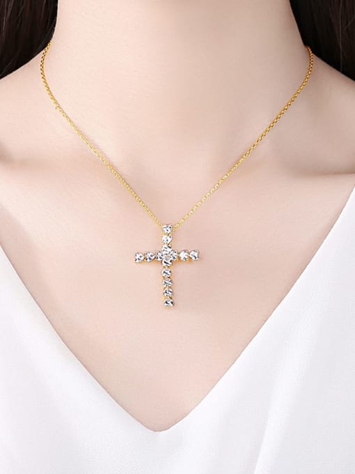 BLING SU Brass Cubic Zirconia Cross Minimalist Regligious Necklace 1