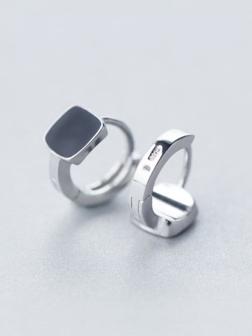 Rosh 925 Sterling Silver Black Enamel Square Minimalist Huggie Earring 2