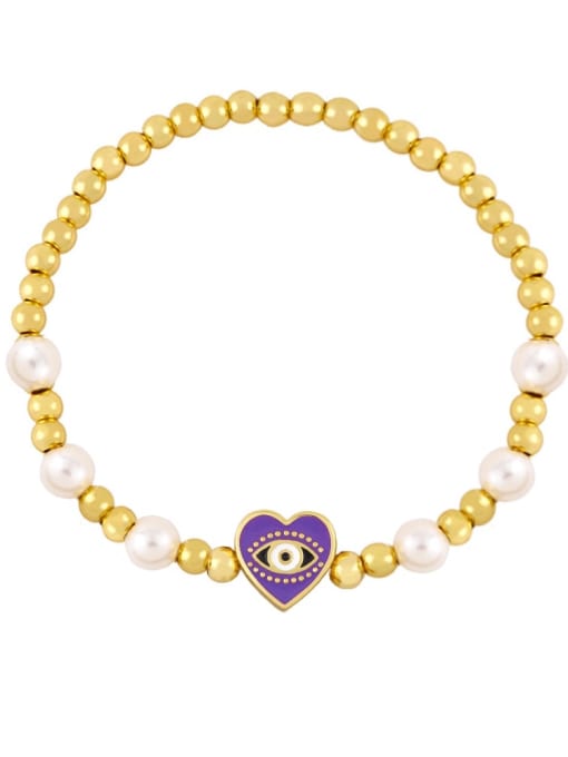 deep purple Brass Imitation Pearl Enamel Evil Eye Vintage Beaded Bracelet