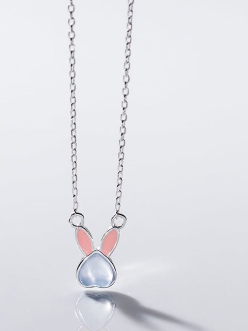 Powder Drop Glue (Blue Stone) 925 Sterling Silver Cubic Zirconia Rabbit Minimalist Necklace