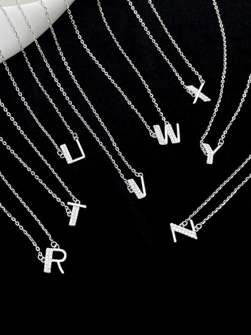 BeiFei Minimalism Silver 925 Sterling Silver Cubic Zirconia Letter Minimalist Necklace 0
