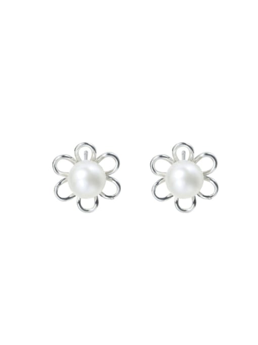 RAIN Brass Freshwater Pearl Flower Minimalist Stud Earring