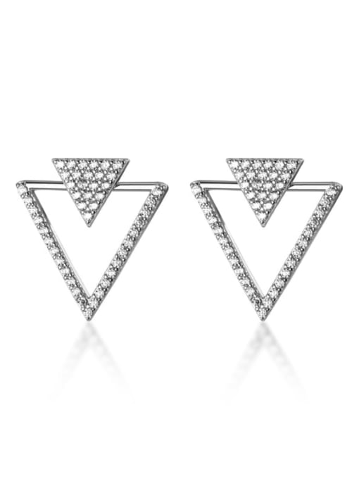 Rosh 925 Sterling Silver Cubic Zirconia White Triangle Minimalist Stud Earrings 2