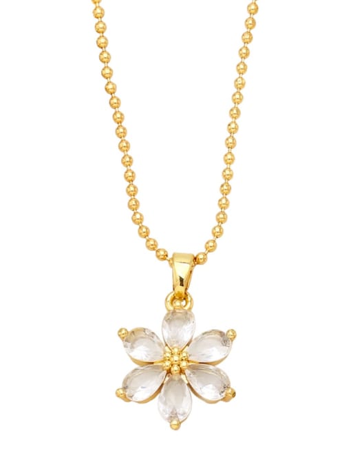 white Brass Cubic Zirconia Flower Vintage Necklace