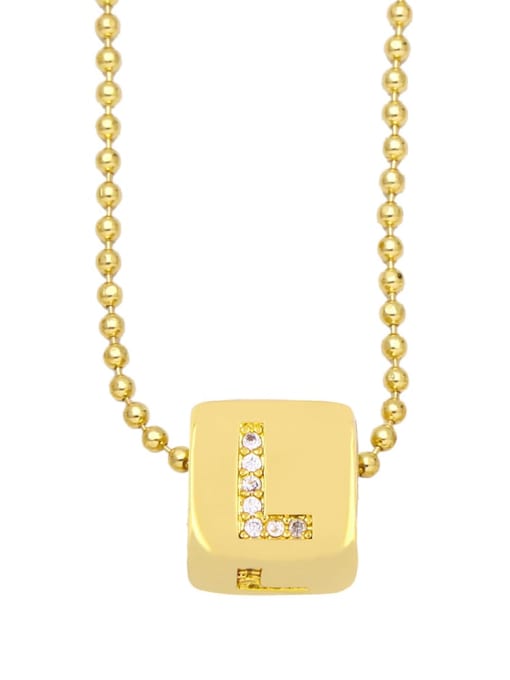 L Brass Cubic Zirconia Letter Vintage square Pendant Necklace