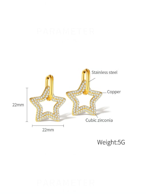 KE787 Steel Ring Copper Star Gold Stainless steel Cubic Zirconia Heart Minimalist Huggie Earring