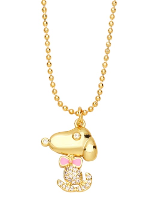 pink Brass Cubic Zirconia  Minimalist Icon dog Pendant  Necklace