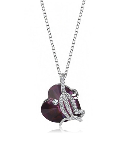 JYXZ 052 (Violet) 925 Sterling Silver Austrian Crystal Heart Classic Necklace