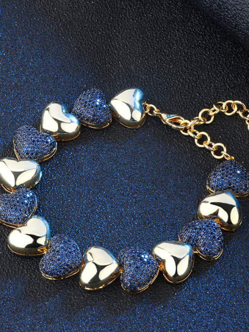 Blue Spinel Copper Rhinestone Heart Vintage Bracelet